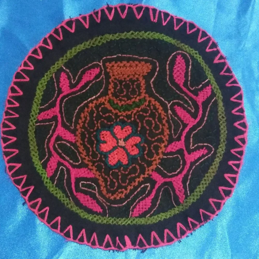 Amazon jungle hand embroidered shipibo rug